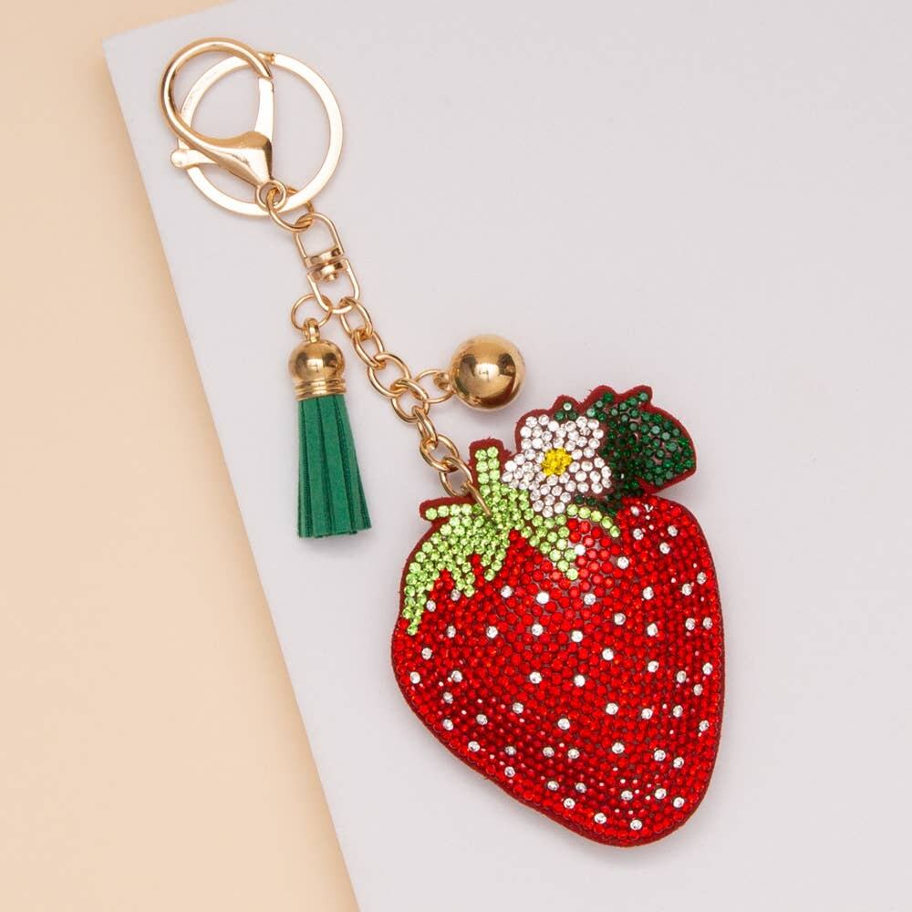 Dopamine Rhinestone Strawberry Bag Charm Keychain